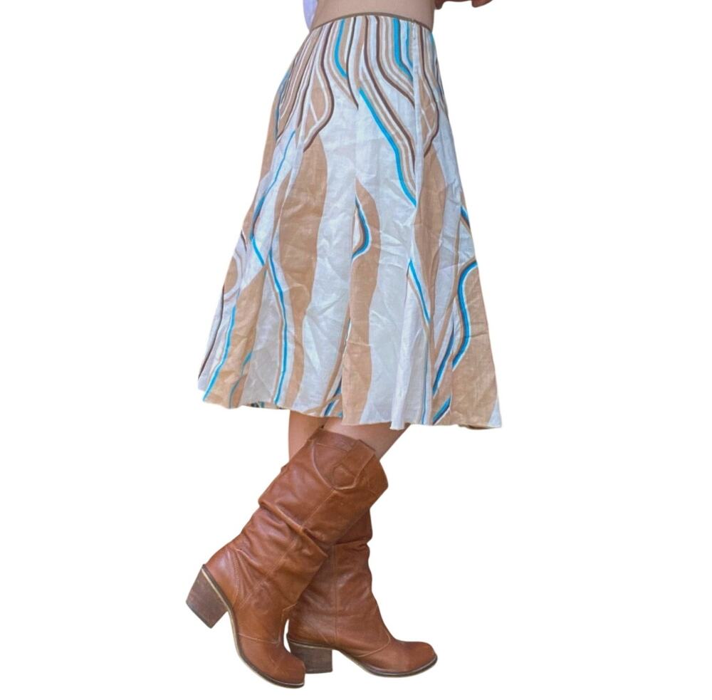 Elie Tahari 100% Linen Designer Pleated Whimsical Flowy Midi Skirt Quiet Luxury